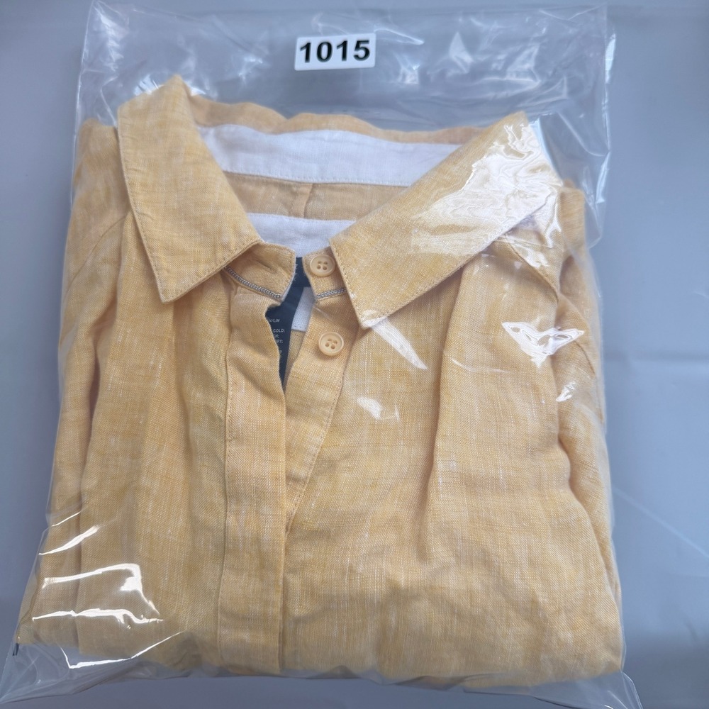 Lafayette 148 New York Womens Yellow 100% Linen 3/4 Sleeve Button Up Shirt L - Picture 6 of 6